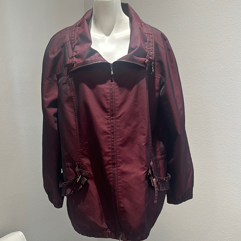 St. John Red Bomber Jacket with Satin Finish and Relaxed Fit